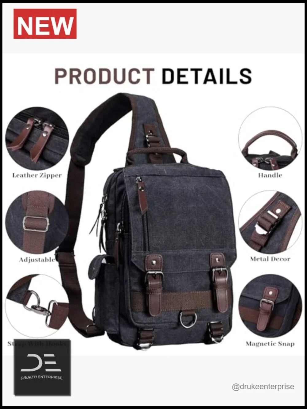 Canvas Cross Body Messenger Bag Shoulder Sling Backpack Travel Rucksack